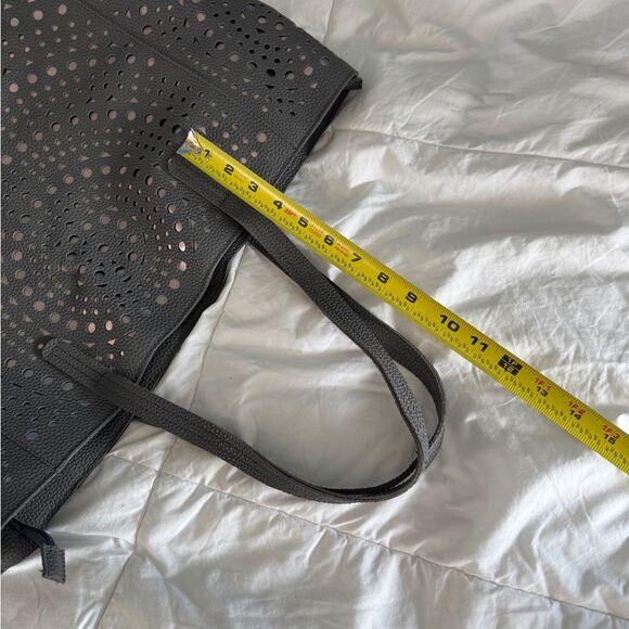 Perforated Gray Faux Leather Tote Bag – 18” x 13” Large Shoulder Bag - Picture 4 of 12